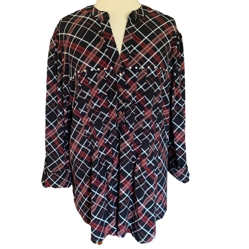 COCOMO 3X Plus Size 3/4 sleeve red black white women’s Pintuck Blouse top shirt